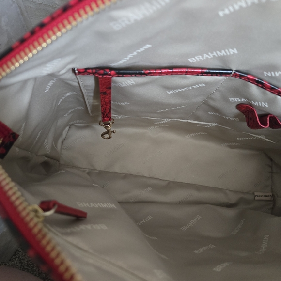 Brahmin Red and Black Croc-Embossed Shoulder Bag - Picture 9 of 14